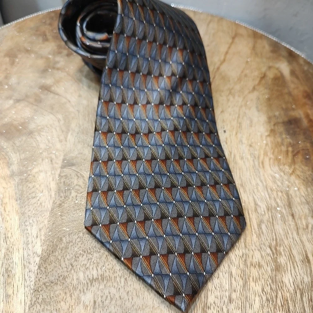 Van Heusen Mens Tie Geometric Pattern Silk Copper Neutrals Business Formal Guest